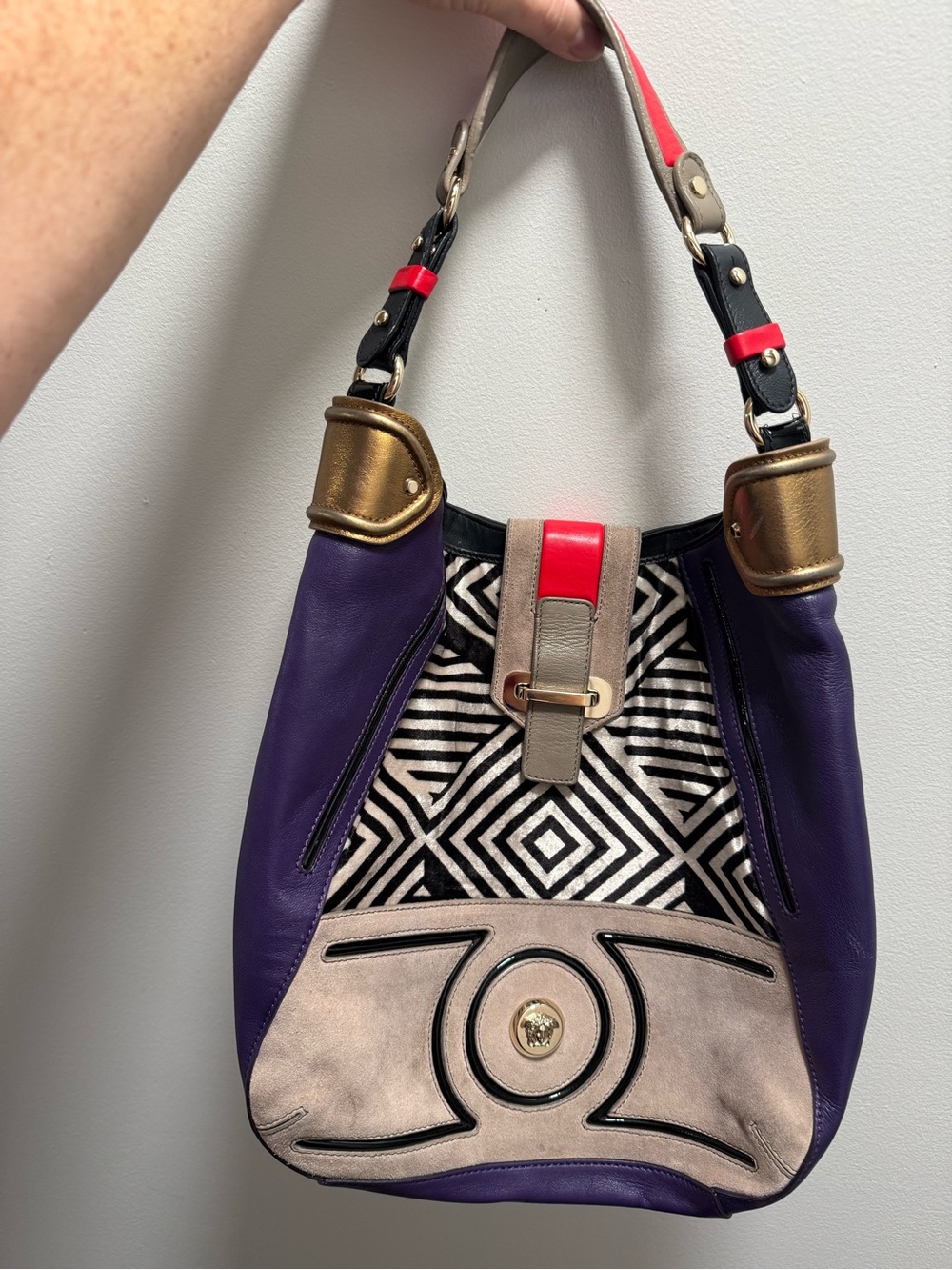 Authentic Vintage Versace Purple Multi-Color Shoulder Hobo Bag